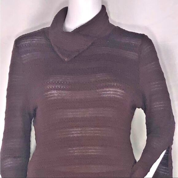 LA Made xRevolve Brown Semi-sheer Stripe Bat-wing Knit Mock Neck Sweater SzS - Picture 9 of 16